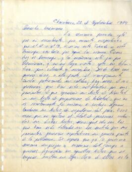 Carta de Sergio Arancibia a su hermano, Chacabuco 22 septiembre 1974
