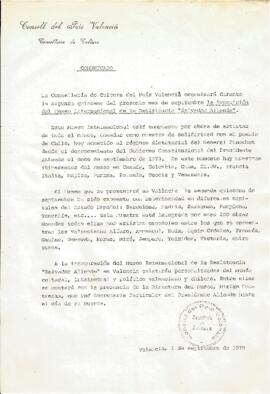 Comunicado sobre la exposición del Museo Internacional de la Resistencia Salvador Allende en Valencia.