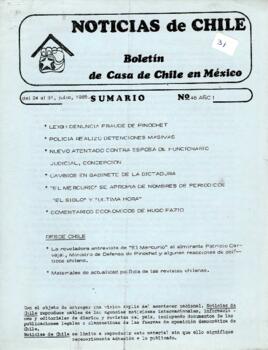 Noticias de Chile. N° 46 Año I Del 23 al 31 de julio de 1985