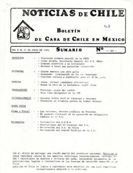 Noticias de Chile. N°222. Año V. Del 8 al 21 de junio de 1989.