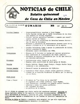 Noticias de Chile. N°228. Año VI. Del 31 de agosto al 14 de septiembre de 1989.