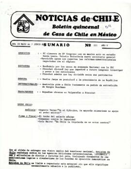 Noticias de Chile. N°221. Año V. Del 25 de mayo al 7 de junio de 1989.