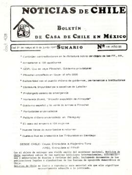 Noticias de Chile.N°141. Año III. Del 21 de mayo al 09 de junio de 1987.