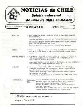 Noticias de Chile. N°204 Año V. Del 20 al 26 octubre 1988.