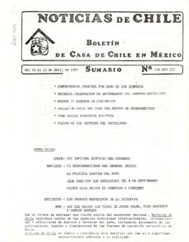Noticias de Chile. N°136. Año III. Del 20 al 23 de abril de 1987.