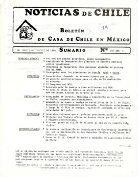 Noticias de Chile. N°197 Año IV. Del 28 de julio al 10 de agosto de 1988.