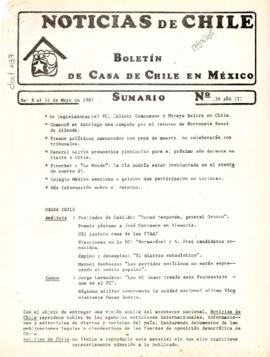 Noticias de Chile. N°139. Año III. Del 08 al 14 de mayo de 1987.