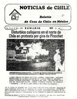 Noticias de Chile. N°64. Año II. Del 19 al 27 de noviembre de 1985.