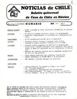 Noticias de Chile.  N°208 Año V. Del 01 al 13 diciembre de 1988.