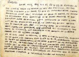 Raquel amor mío, hoy día es 13 -X-73; te escribo estas líneas desde las graderías del Est. Nacional...