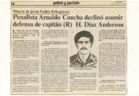 Penalista Arnaldo Concha declinó asumir defensa de capitán (R) Héctor Díaz Anderson...