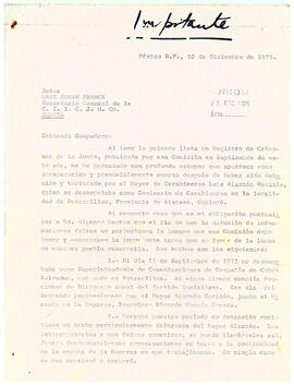 Carta de Francisco Orduña Mangiola, Secretario Oficina Chile-México a Hans Goran Franck, Secretario General de la Comisión Investigadora (1)