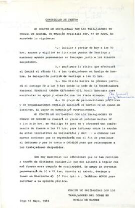 El Comité de solidaridad con los trabajadores del cobre...