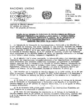Estudio de los informes de violaciones de los derechos humanos en Chile, con particular referencia a la tortura y otros tratos o castigos crueles, inhumanos o degradantes (resolución 8 (XXVII) de la Subcomisión de Prevención de Discriminaciones y Protecci