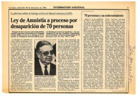 "Ley de amnistía a proceso de desaparición de 70 personas”