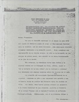 Intervención del delegado de Chile, señor Leonidas Irarrazabal, en la tercera comisión, sobre el tema 62, Situación social de los jóvenes en el mundo.