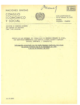 Información presentada por la Unión Mundial Democrata Cristiana en carta fechada el 20 de diciembre de 1974 y el 11 de febrero de 1975 (1)