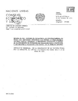 Estudio de los informes de violaciones de los derechos humanos en Chile, con particular referencia a la tortura y otros tratos o castigos crueles, inhumanos o degradantes (resolución 8 (XXVII) de la Subcomisión de Prevención de Discriminaciones y Protecci