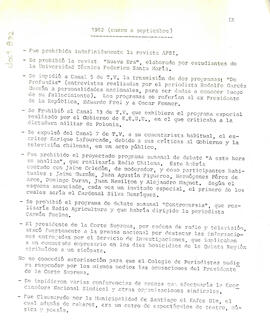 Descripción de hechos que muestran vulneración del derecho a la libertad de información y expresión (enero a septiembre de 1982). (1)