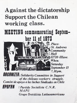 Against the dictatorship. Support the Chilean working class - Contra la dictadura. Apoyo a la clase obrera chilena