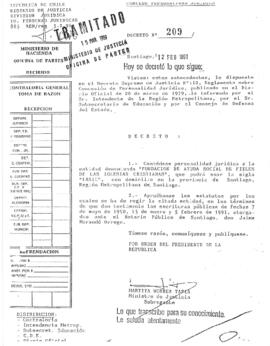 Decreto N°209. Concede Personalidad Jurídica