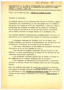 Declaration de M. de Angelini, representant de la federation syndicale mondiale a la 3la session de la comission des droits de l'home. (1)