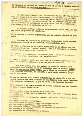 En relación al informe del grupo Ad-Hoc de la ONU y proxima reunión de la comisión de derechos humanos.