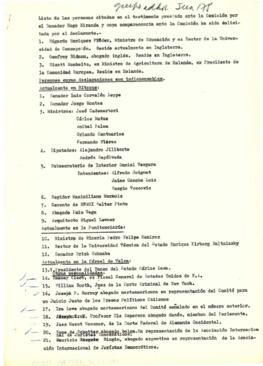 Lista de las personas citadas en el testimonio prestado ante la Comisión por el Senador Hugo Miranda y cuya comparecencia ante la comisión ha sido solicitada por el declarante..