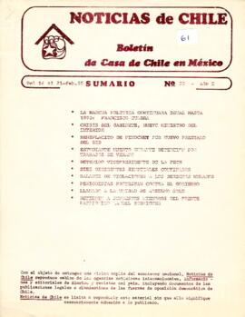 Noticias de Chile.  N°22 Año I. Del 14 al 21 de febrero de 1985
