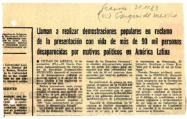 Llaman a realizar demostraciones populares en reclamo de la presentación con vida de más de 90 mil personas desaparecidas por motivos políticos en América Latina