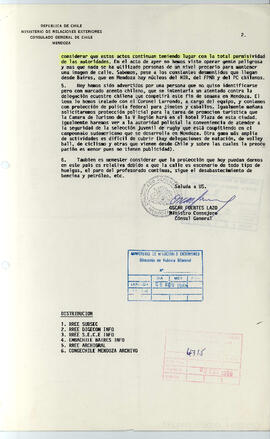 CONGECHILE Mendoza Oficio Reservado SUBSEC N° 1010/86 - Ministerio de relaciones Exteriores, Consulado General de Chile - Mendoza (2)