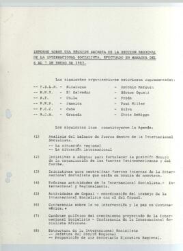 Informe sobre una reunión secreta de la Sección Regional de la Internacional Socialista, efectuado en Managua del 6 al 7 de enero de 1983