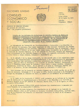 Estudio de los informes de violaciones de derechos humanos en Chile, con particular referencia a la tortura y otros tratos o castigos crueles, inhumanos o degradantes (resolución 8 (XXVII) de la subcomisión de prevención de discriminaciones y protección..