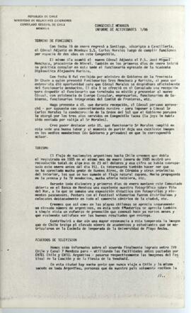 CONGECHILE Mendoza Informe de Actividades N° 1/86 - Ministerio de Relaciones Exteriores, Consulado General de Chile - Mendoza