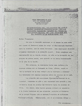 Intervención del delegado de Chile, señor Leonidas Irarrazabal, en la tercera comisión, sobre el tema 62, Situación social de los jóvenes en el mundo. (1)