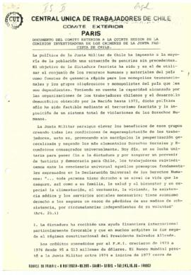 Documento del Comité Exterior a la quinta sesión de la Comisión Investigadora de los Crímenes de la Junta Fascista de Chile