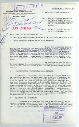 D. Naciones Unidas Secreto N° 13 - República de Chile, Ministerio de Relaciones Exteriores Misión Permanente ante las Naciones Unidas