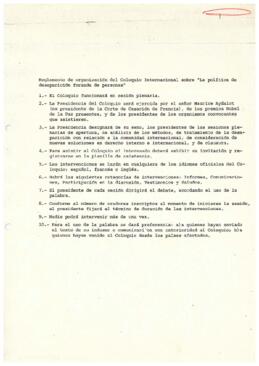 Reglamento de organización del Coloquio Internacional sobre "La política de desaparición forzada de personas"