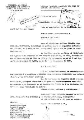 Decreto N°69. Dispone abandono obligado del país de Sidulfo Ador Iribarra Contreras.