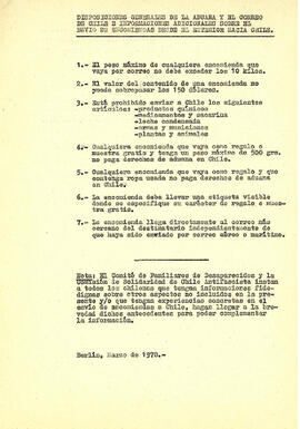 Disposiciones generales de la aduana y el correo de Chile e informaciones adicionales sobre el envío de encomiendas desde el exterior hacia Chile (1)