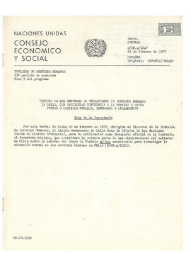 Estudio de los informes de violaciones de derechos humanos en chile, con particular referencia a la tortura y otros tratos o castigos crueles, inhumanos o degradantes. Nota de la Secretaría (1)