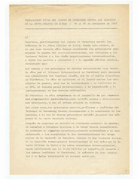 Declaración final del juicio de Nuremberg contra los crímenes de la junta militar de Chile . 24 al 26 de noviembre de 1976. (1)