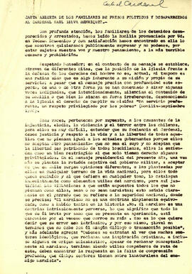 Carta abierta de los Familiares de Presos Políticos y desaparecidos al Cardenal Raúl Silva Henríquez (1)