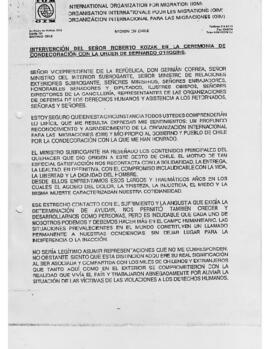 Intervención del señor Roberto Kozak en la ceremonia de condecoración con la orden de Bernardo O ´Higgins.