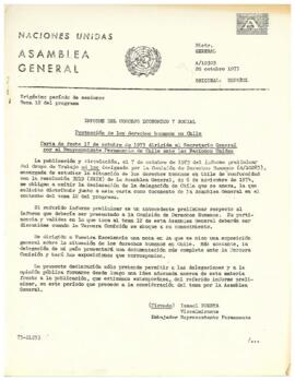 Informe del consejo Económico y Social. Protección de los derechos humanos en Chile. Carta fecha 17 de octubre de 1975 dirigida al secretario general por el representante permanente de Chile ante las Naciones Unidas.