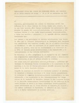 Declaración final del juicio de Nuremberg contra los crímenes de la junta militar de Chile . 24 al 26 de noviembre de 1976.
