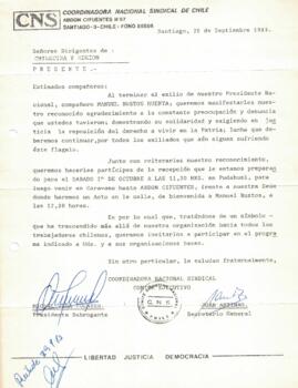 Coordinadora Nacional Sindical de Chile, se dirige al Sindicato Chilectra V región...