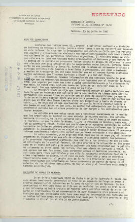 CONGECHILE Mendoza Informe de Actividades N° 14/87 reservado - Ministerio de relaciones Exteriores, Consulado General de Chile - Mendoza (1)