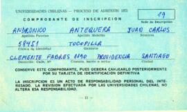 Comprobante de inscripción de Juan Carlos Andrónicos Antequera