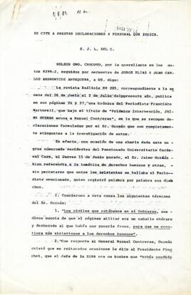 Se cite a prestar declaraciones a personal que indica. S. J. L. Del C.